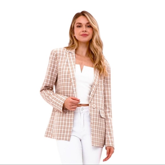 NWT FORE COLLECTION PREPPY PASTEL PLAID PADDED SHOULDER SPRING SUMMER BLAZER - Picture 6 of 13